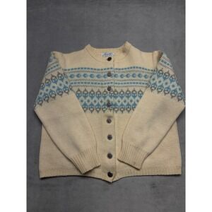 Jersild Knit Cardigan Sweater Cream Blue Gray Fair Isle Button Up Size ML